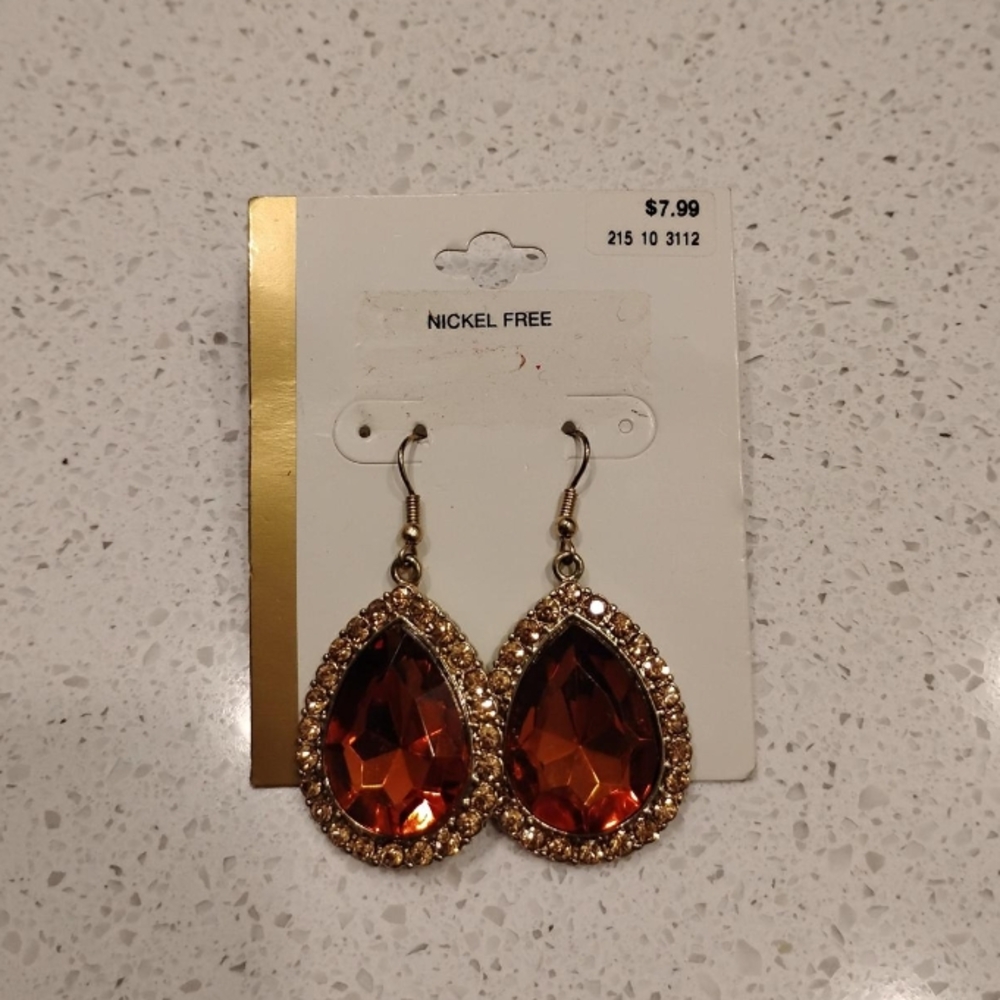 Elegant Gold and Orange Teardrop Earrings